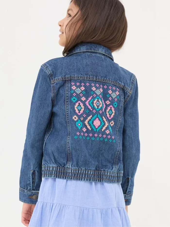 Kids Coats and Jackets Fat Face Blue Embroidered Denim Jacket