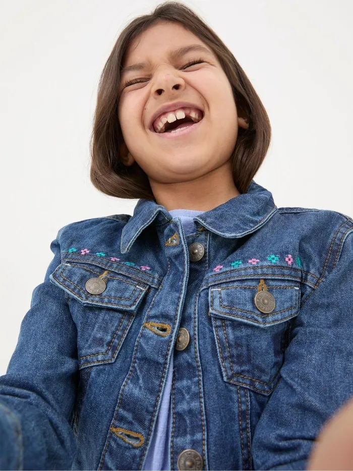 Kids Coats and Jackets Fat Face Blue Embroidered Denim Jacket