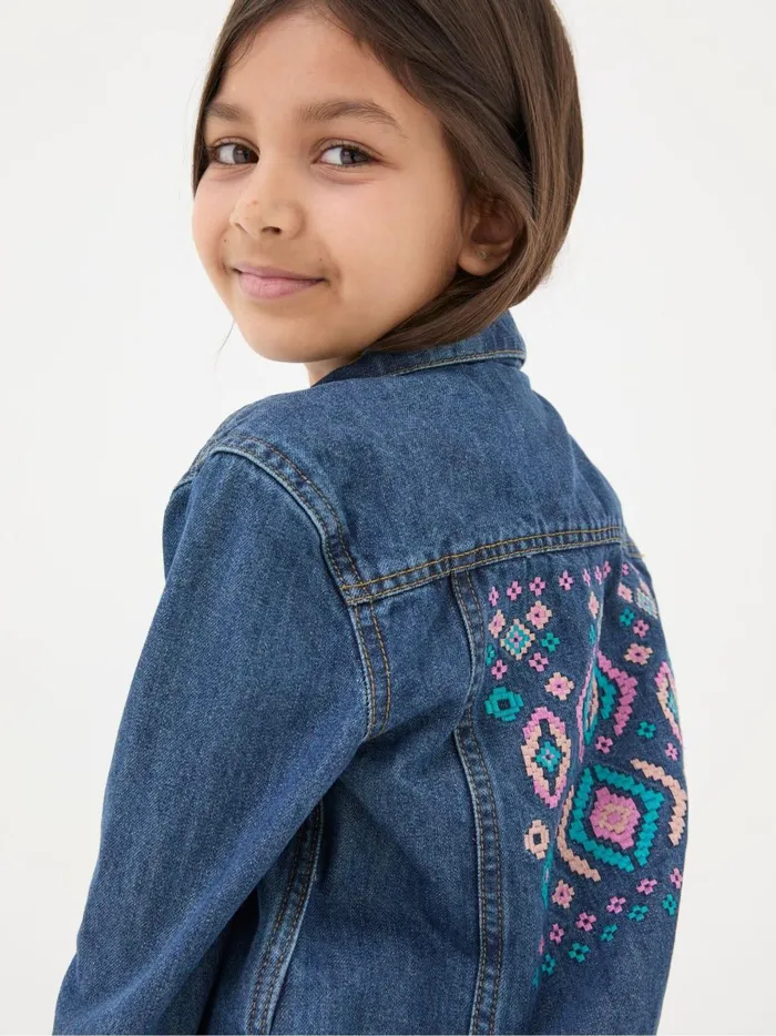 Kids Coats and Jackets Fat Face Blue Embroidered Denim Jacket