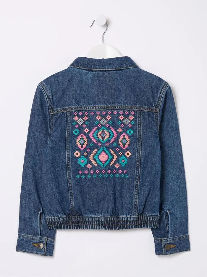 Kids Coats and Jackets Fat Face Blue Embroidered Denim Jacket