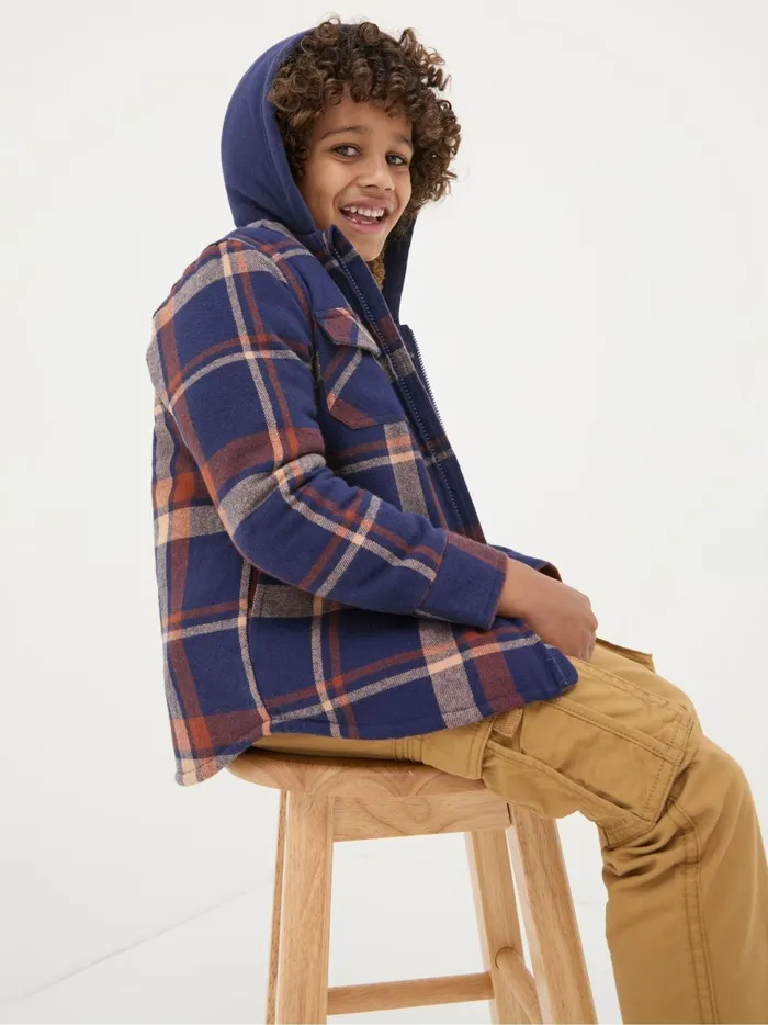 Kids Coats and Jackets Fat Face Navy Blue Check Shacket
