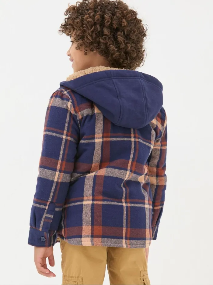 Kids Coats and Jackets Fat Face Navy Blue Check Shacket