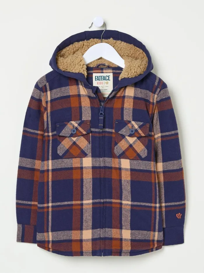 Kids Coats and Jackets Fat Face Navy Blue Check Shacket