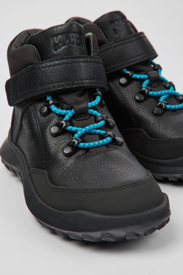 Kids CRCLR Black Leather And Textile Ankle Boots For Kids Camper Boots