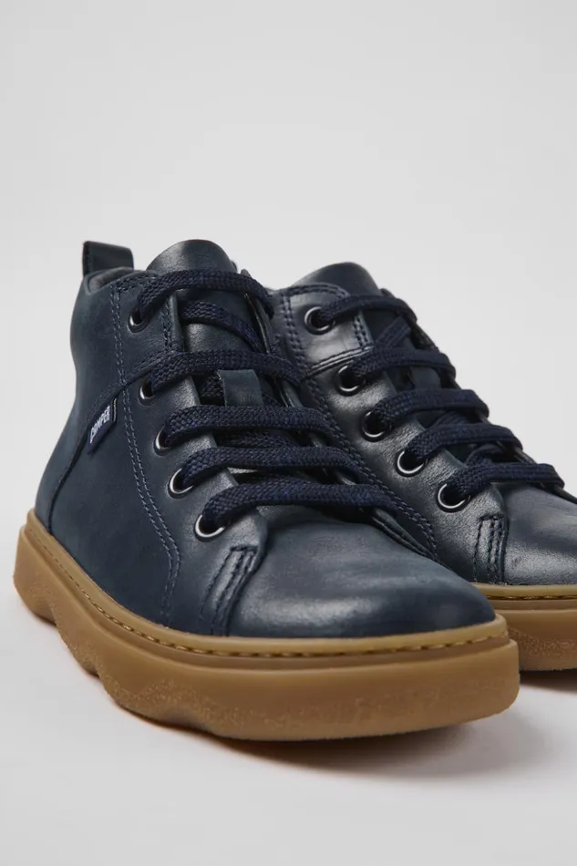 Kids Kiddo Navy Blue Leather Ankle Boots For Kids Camper Boots