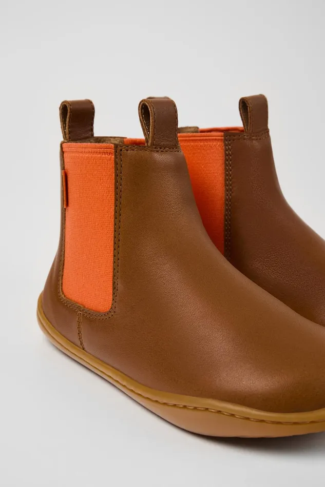 Kids Peu Brown Leather Ankle Boots For Kids Camper Boots