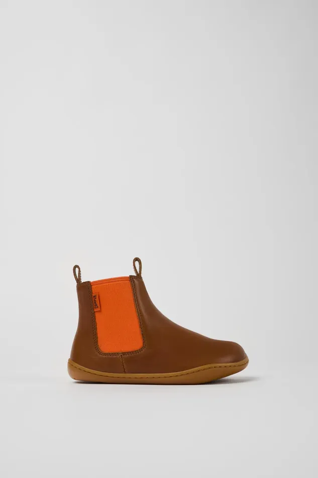 Kids Peu Brown Leather Ankle Boots For Kids Camper Boots