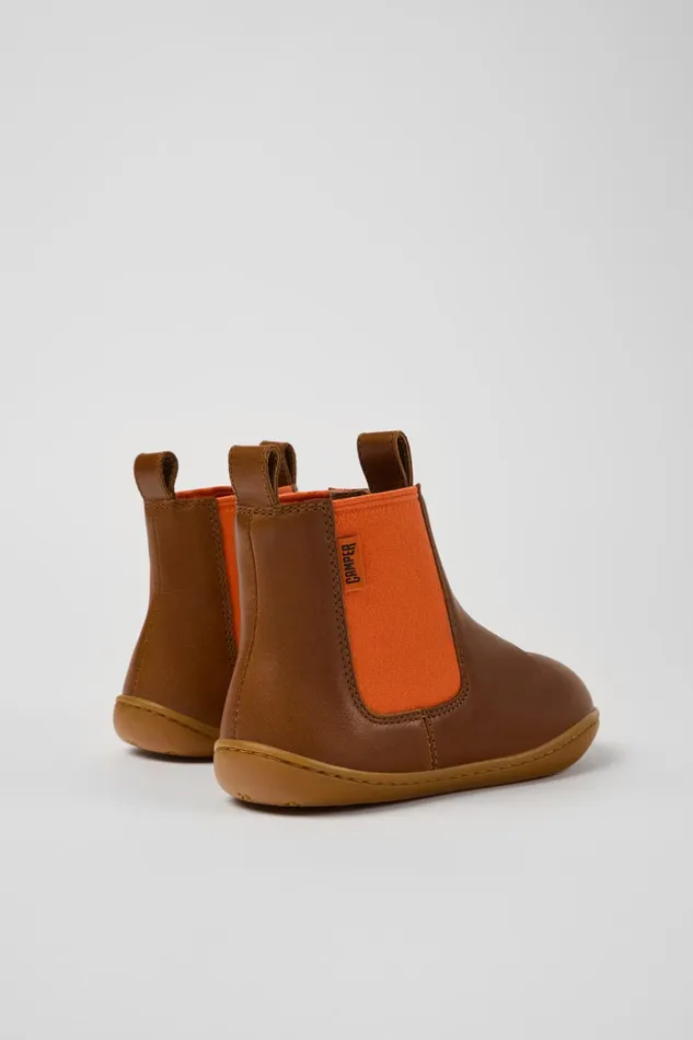 Kids Peu Brown Leather Ankle Boots For Kids Camper Boots