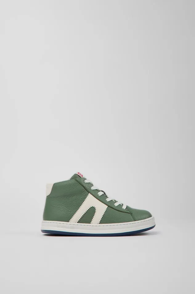 Kids Runner Green And White Leather Ankle Boots For Kids Camper Boots Kids Runner Green And White Leather Ankle Boots For Kids Camper Boots