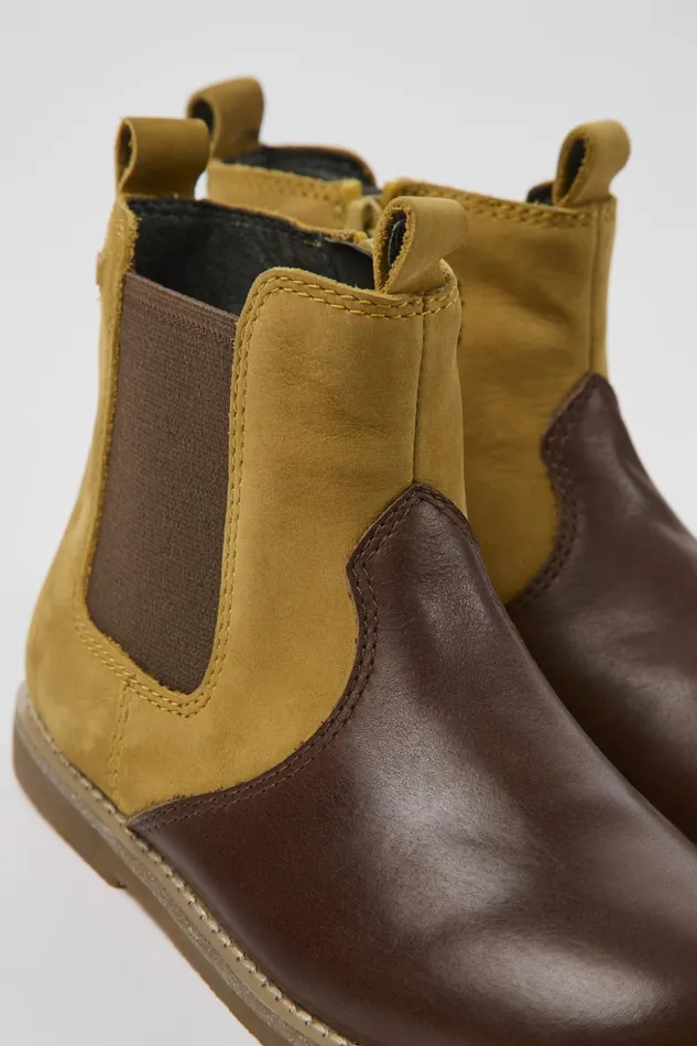 Kids Savina Brown Nubuck And Leather Ankle Boots For Kids Camper Boots