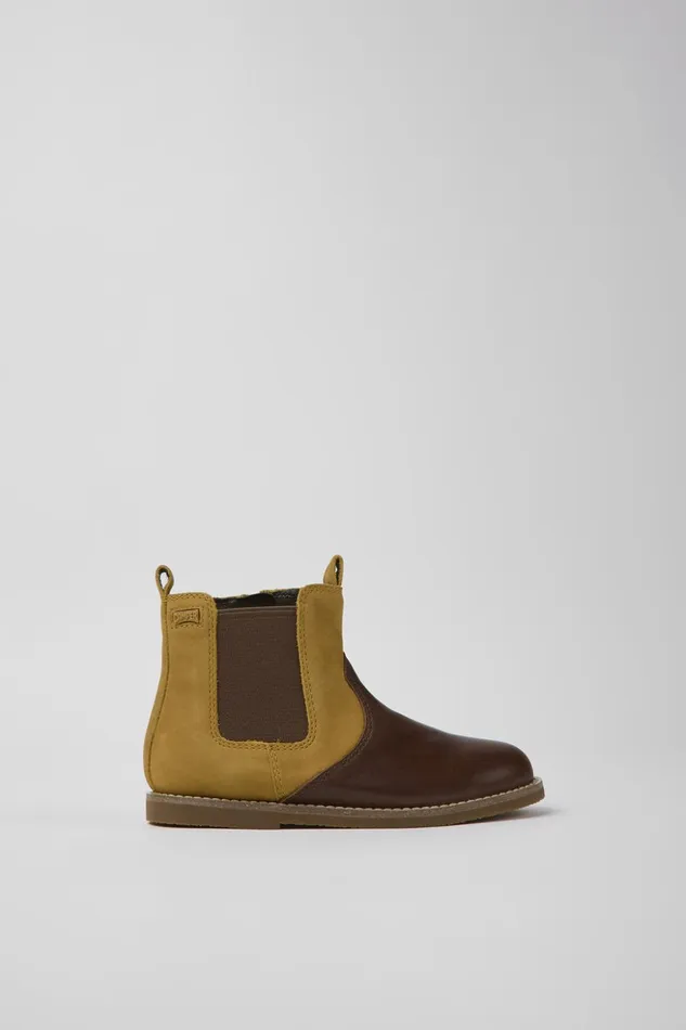 Kids Savina Brown Nubuck And Leather Ankle Boots For Kids Camper Boots