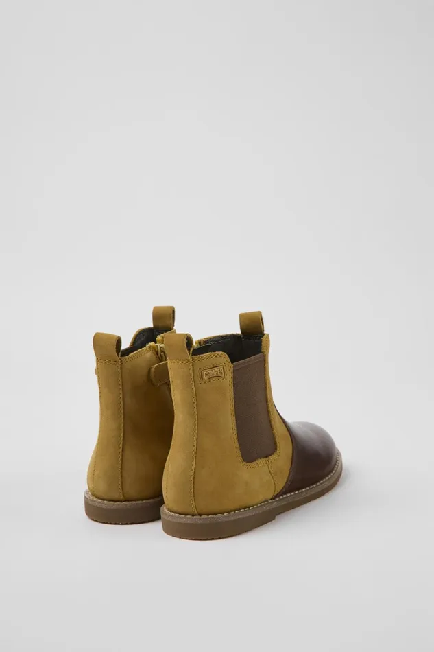 Kids Savina Brown Nubuck And Leather Ankle Boots For Kids Camper Boots