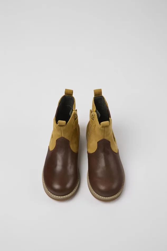 Kids Savina Brown Nubuck And Leather Ankle Boots For Kids Camper Boots
