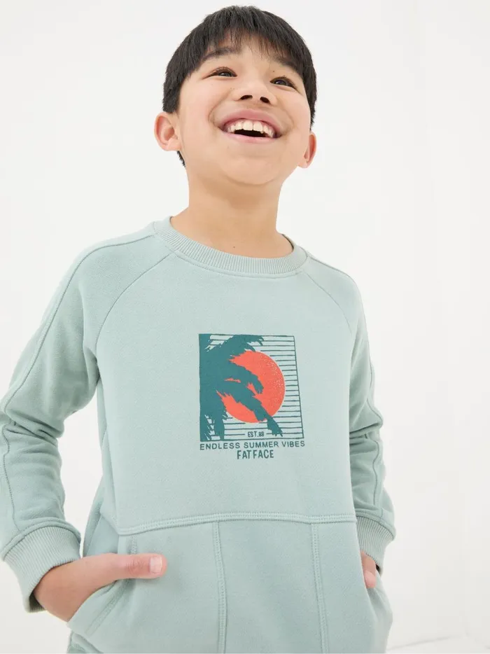 Kids Sweatshirts and Hoodies Fat Face Green Surf Graphic Sweatshirt