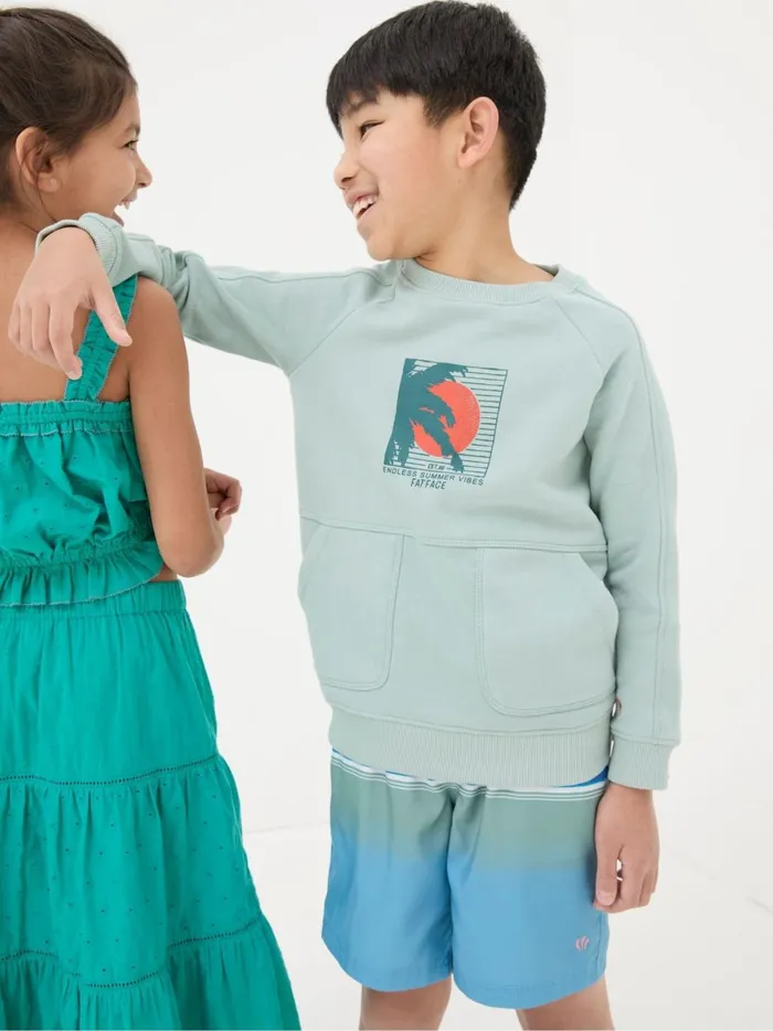 Kids Sweatshirts and Hoodies Fat Face Green Surf Graphic Sweatshirt