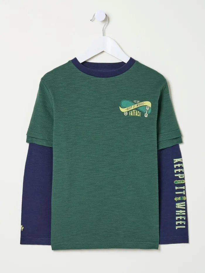 Kids TShirts and Polos Fat Face Green Skate Layered TShirt