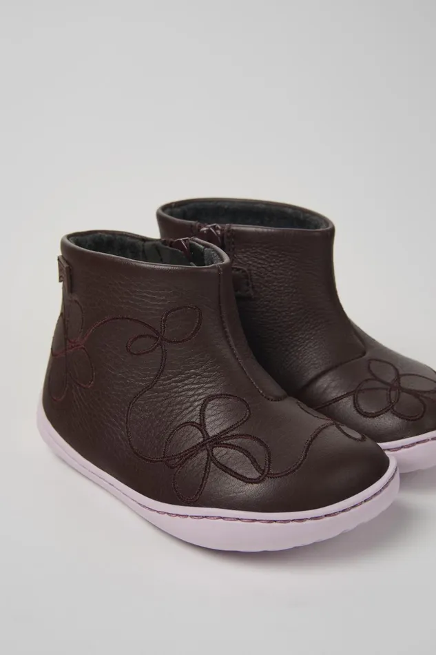 Kids Twins Burgundy Leather Ankle Boot For Kids Camper Boots