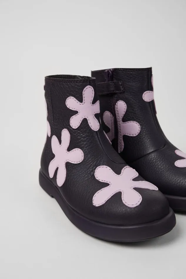 Kids Twins Purple Leather Boots For Kids Camper Boots