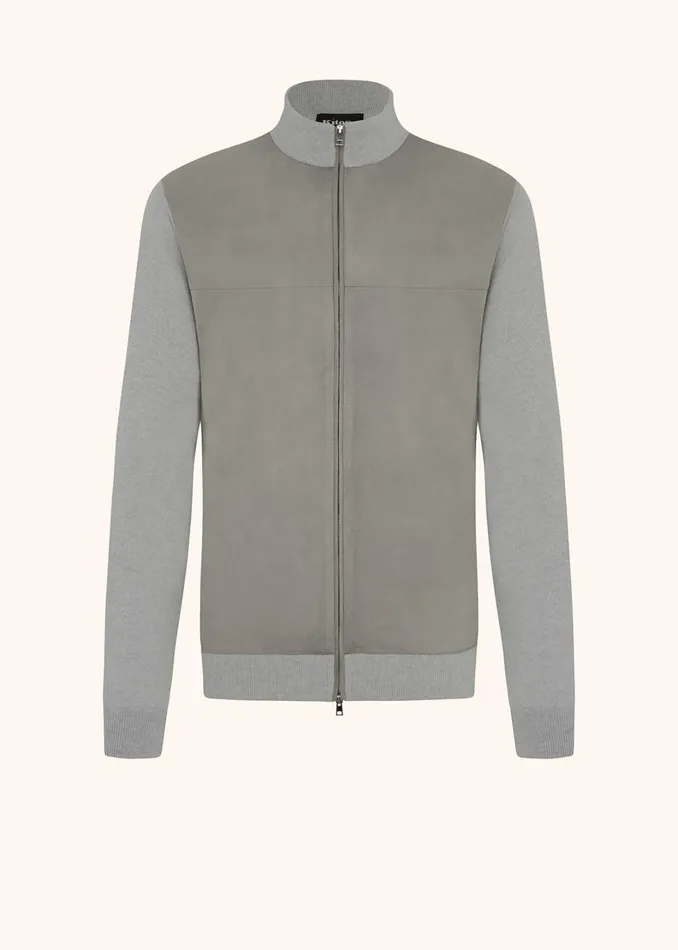 Kiton Outerwear CASHMERE BOMBER JACKET WITH LEATHER INSERTS 8211 Men