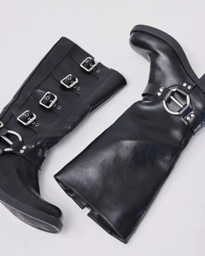 Knee High Boots DUCATI BLACK Slip On Boots NOVO Shoes Women