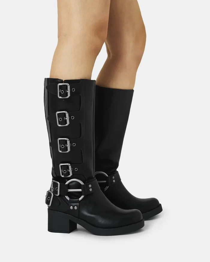 Knee High Boots DUCATI BLACK Slip On Boots NOVO Shoes Women