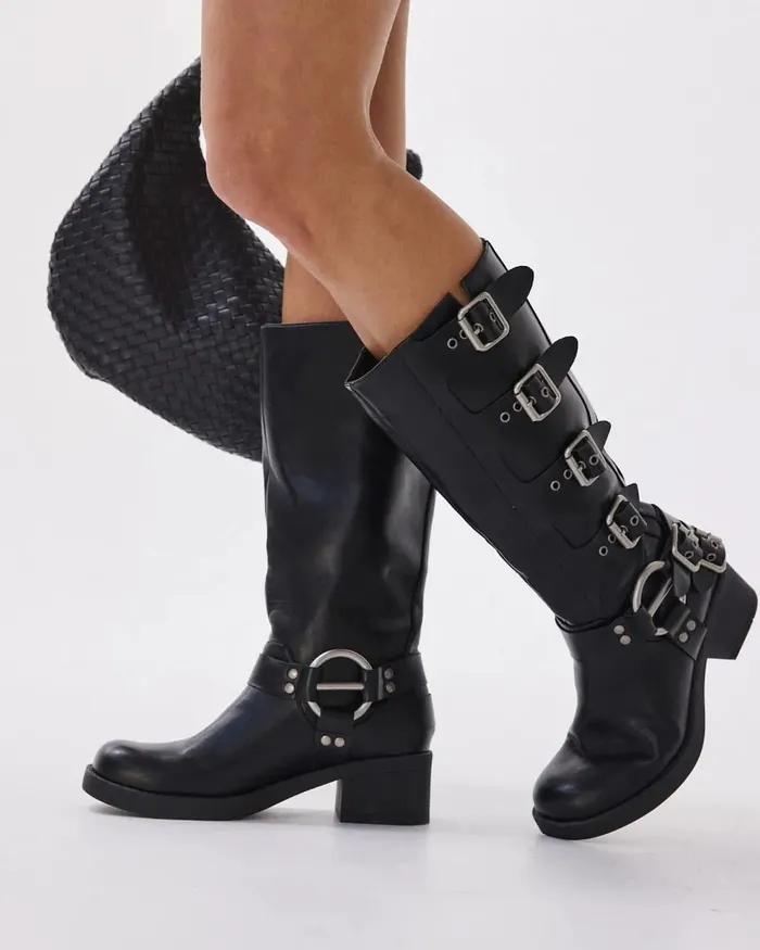 Knee High Boots DUCATI BLACK Slip On Boots NOVO Shoes Women