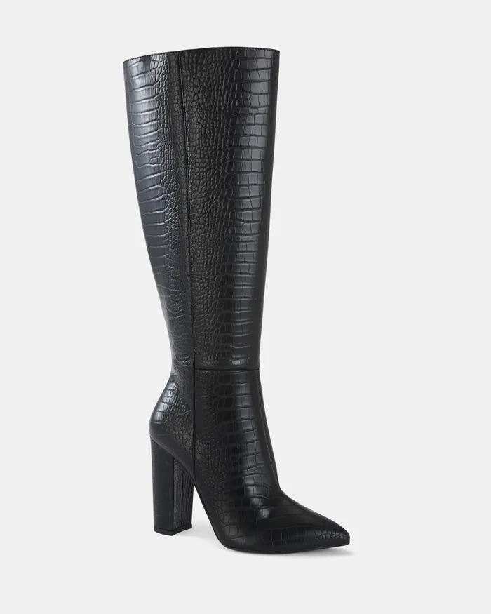 Knee High Boots REBELLION MT Black Croc Heeled Boots NOVO Shoes Women