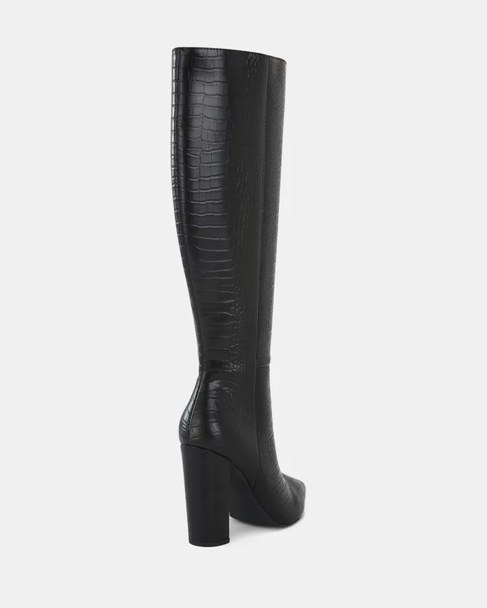 Knee High Boots REBELLION MT Black Croc Heeled Boots NOVO Shoes Women
