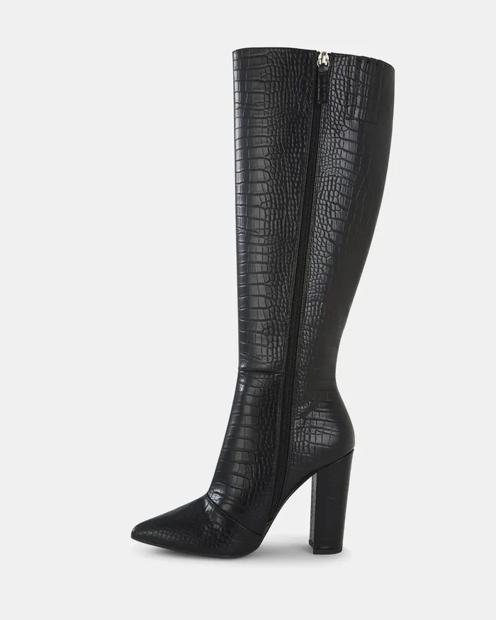 Knee High Boots REBELLION MT Black Croc Heeled Boots NOVO Shoes Women