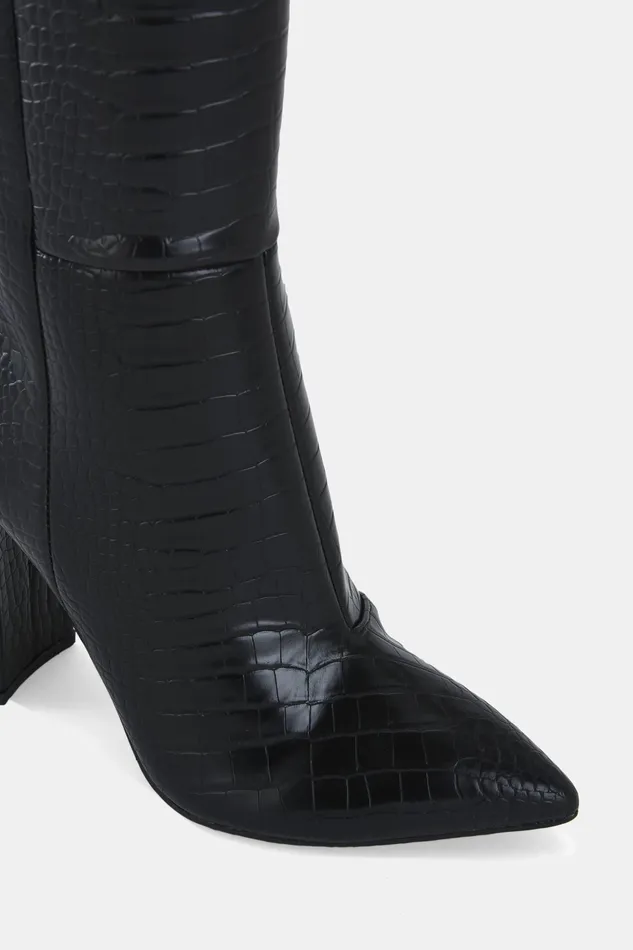 Knee High Boots REBELLION MT Black Croc Heeled Boots NOVO Shoes Women