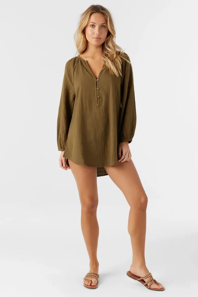 KRYSTEN CRINKLE DOUBLE GAUZE TUNIC SWIM COVERUP Military Olive Women O039NEILL Swim