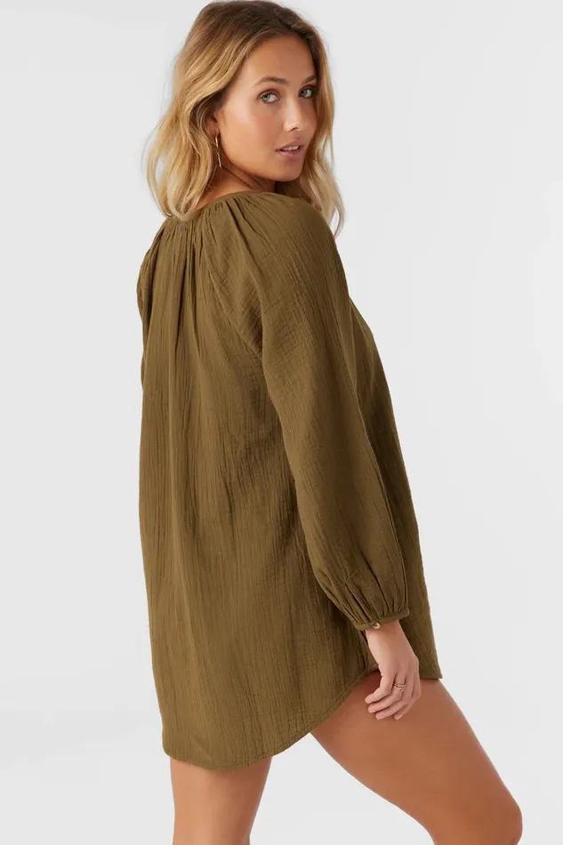 KRYSTEN CRINKLE DOUBLE GAUZE TUNIC SWIM COVERUP Military Olive Women O039NEILL Swim
