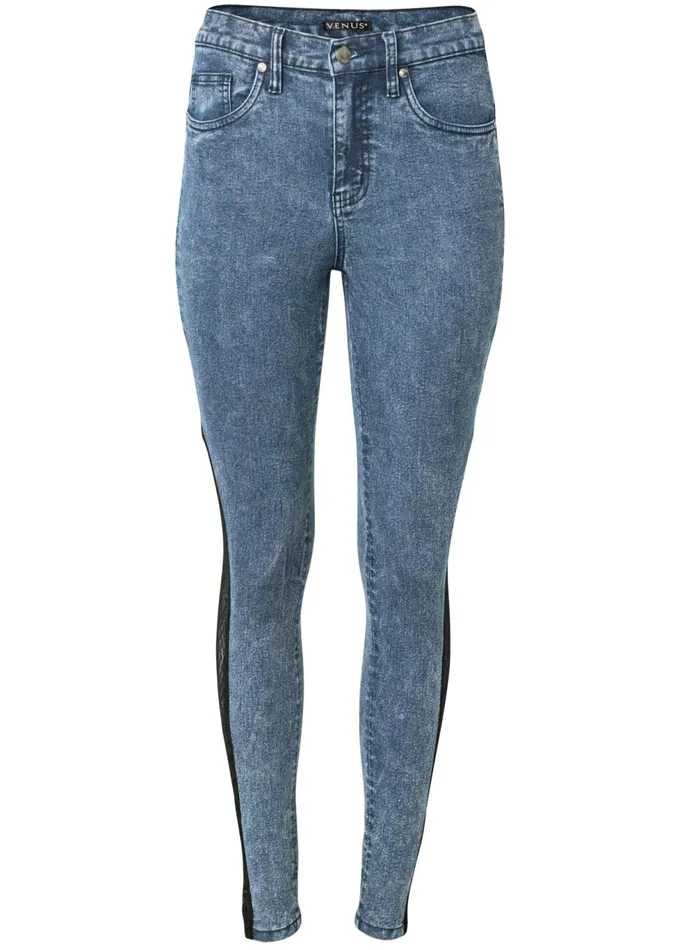 LACE INSET SKINNY JEANS Dark Wash Women VENUS Novelty Jeans