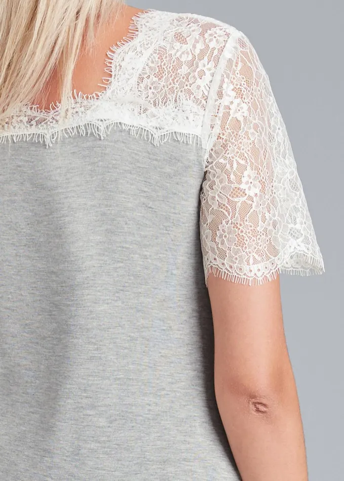LACE SLEEVE VNECK TOP Grey and White Women VENUS Casual Tops