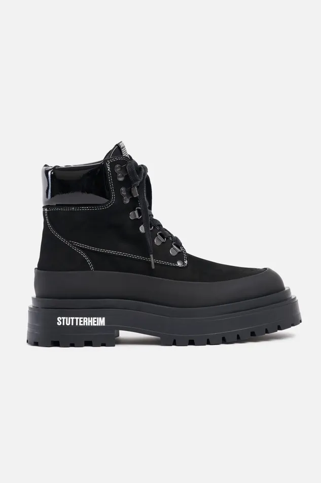 Lace Up Boots Women Stutterheim Road Walker Nubuck Black