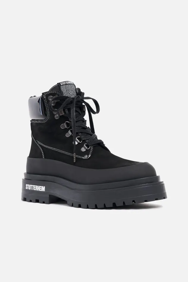 Lace Up Boots Women Stutterheim Road Walker Nubuck Black
