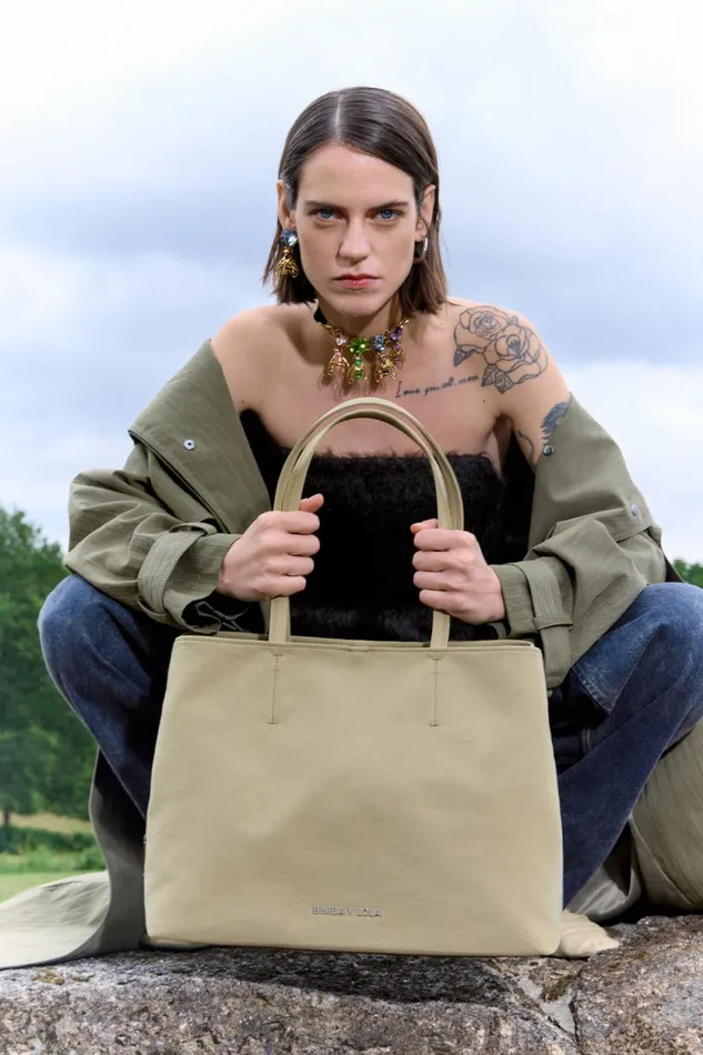 Large Beige Gabardine Chihuahua Shopper Bag Natural Women Bimba Y Lola Shoppers