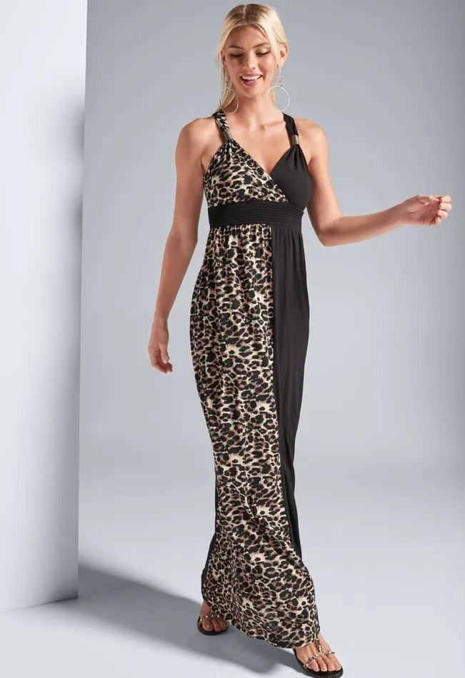 LEOPARD DETAIL MAXI DRESS Black Multi Women VENUS Sundresses
