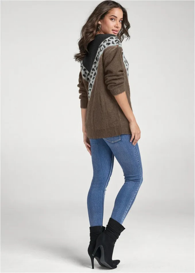 LEOPARD STRIPE SWEATER Black Multi Women VENUS Pullover