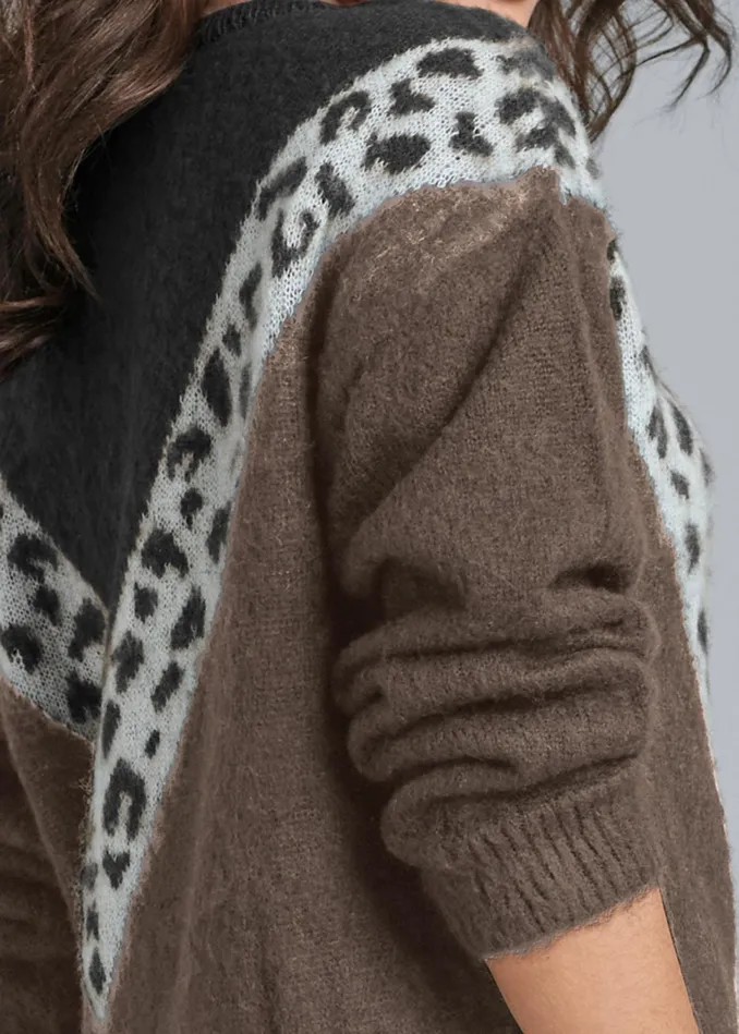 LEOPARD STRIPE SWEATER Black Multi Women VENUS Pullover
