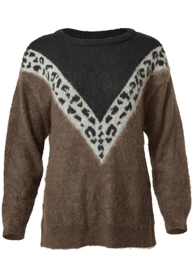 LEOPARD STRIPE SWEATER Black Multi Women VENUS Pullover
