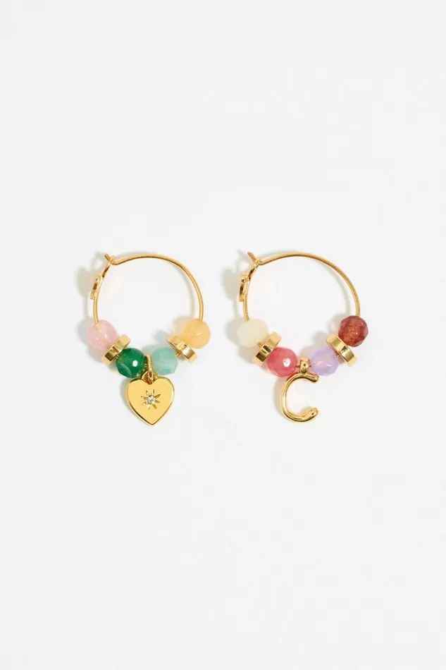 Letter C Multicolor Stones Earrings Gold Women Bimba Y Lola Jewelry