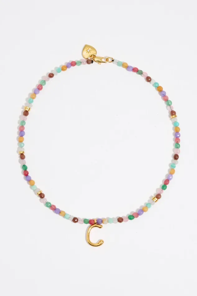 Letter C Multicolor Stones Necklace Gold Women Bimba Y Lola Jewelry