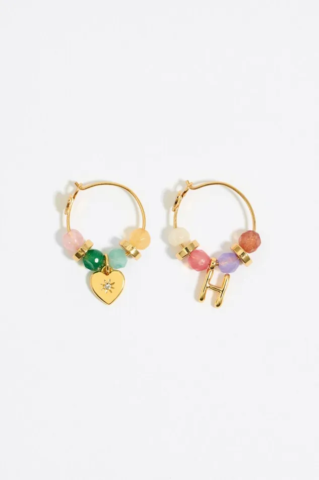Letter H Multicolor Stones Earrings Gold Women Bimba Y Lola Alphabet