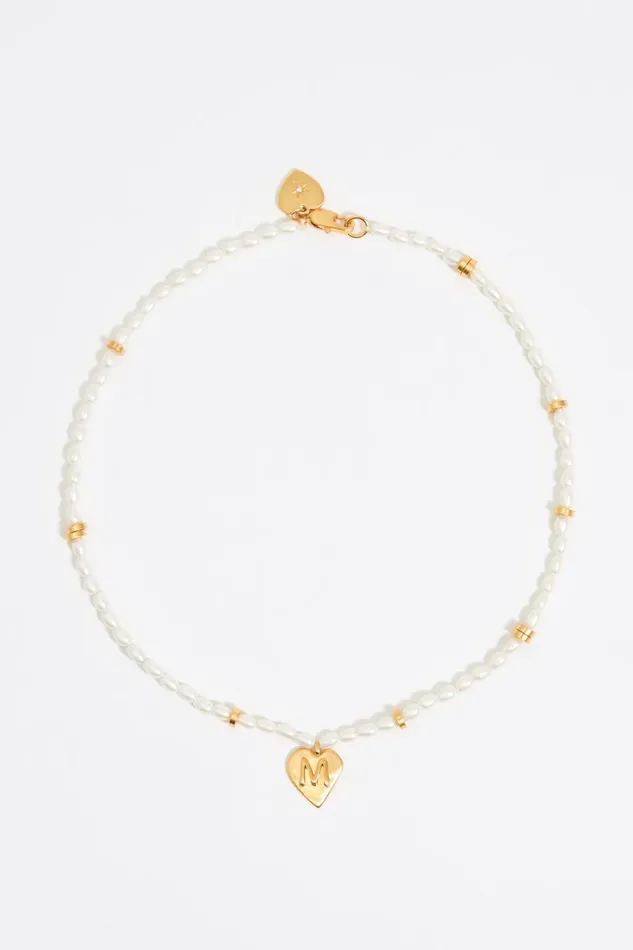 Letter M Heart And Pearl Necklace Gold Women Bimba Y Lola Alphabet