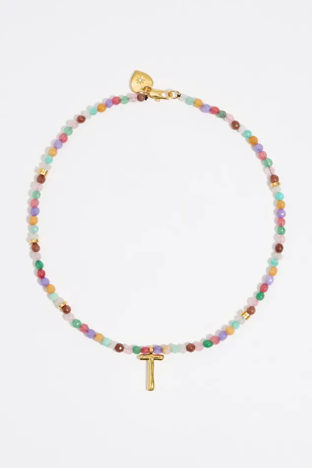 Letter T Multicolor Stones Necklace Gold Women Bimba Y Lola Alphabet
