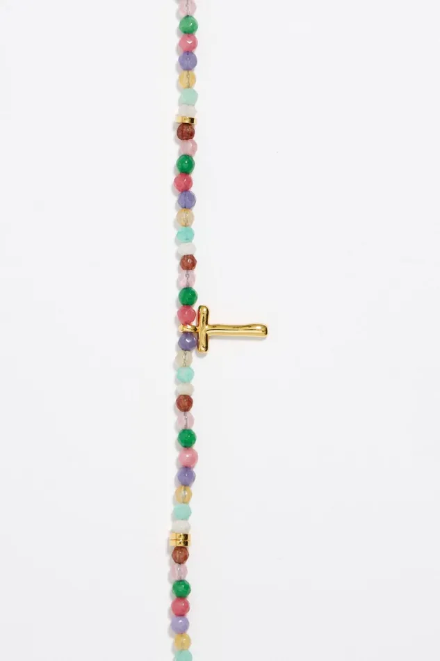 Letter T Multicolor Stones Necklace Gold Women Bimba Y Lola Alphabet