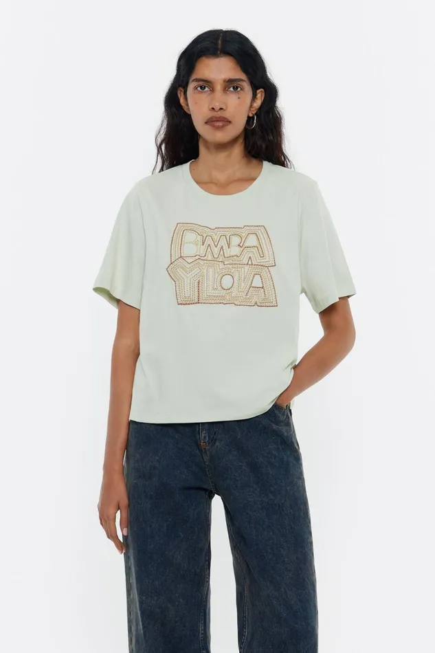 Light Green Embroidered Logo Tshirt Light Green Women Bimba Y Lola TShirts