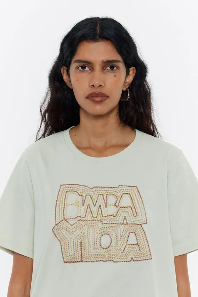 Light Green Embroidered Logo Tshirt Light Green Women Bimba Y Lola TShirts