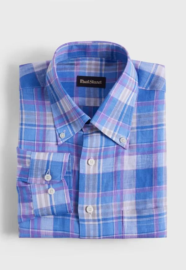 Linen Multicolor Plaid Sport Shirt BluePurple Sport Shirts Paulstuart Mens
